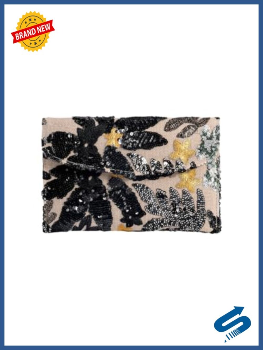 Sequin Floral Beaded Clutch Evening Bag Embroidered Magnetic Snap